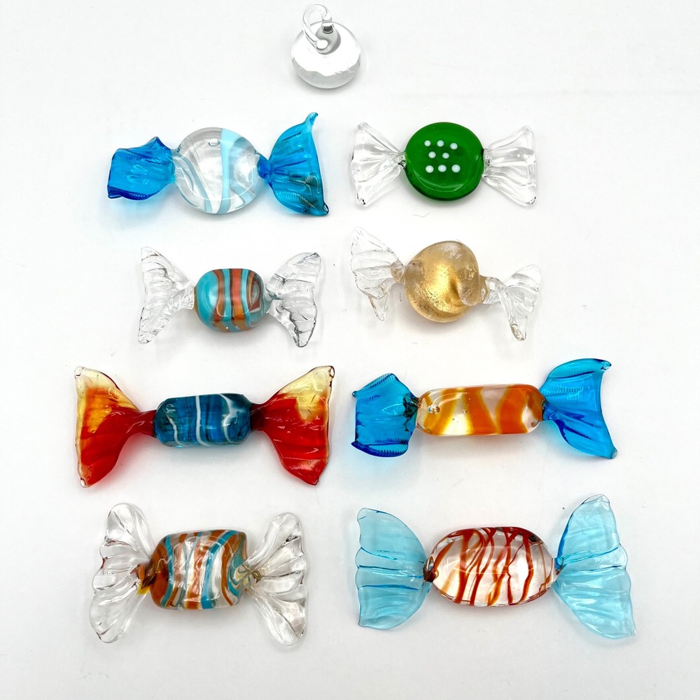 Glass Candy Bon Bons Colorful Art  Candies Home Decor Set of 9 Rainbow Pretty